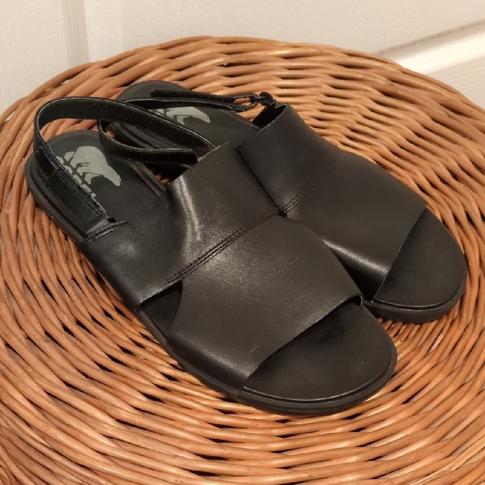 Sorel Ella ll Slingback Sandal Black Leather Womens 9